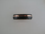 6mm ROUNDED HAMMERED Black* Tungsten Carbide Unisex Band With Rose Gold* Stripe and Interior