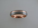 6mm ROUNDED BRUSHED Silver* Tungsten Carbide Unisex Band with Rose Gold* Stripe and Interior
