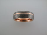 8mm ROUNDED HAMMERED Silver* Tungsten Carbide Unisex Band with Rose Gold* Interior and Stripe