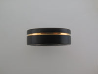 8mm BRUSHED Black Tungsten Carbide Unisex Band with Yellow Gold* Stripe