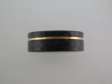 8mm HAMMERED Black Tungsten Carbide Unisex Band with Yellow Gold* Stripe