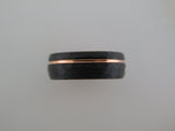 8mm ROUNDED HAMMERED Black Tungsten Carbide Unisex Band With Rose Gold* Stripe & Interior