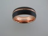 8mm ROUNDED HAMMERED Black Tungsten Carbide Unisex Band With Rose Gold* Stripe & Interior