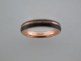 4mm ROUNDED HAMMERED Black Tungsten Carbide Unisex Band With Rose Gold* Stripe & Interior
