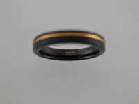 4mm BRUSHED Black Tungsten Carbide Unisex Band with Yellow Gold* Stripe