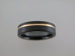 6mm BRUSHED Black Tungsten Carbide Unisex Band with Yellow Gold* Stripe