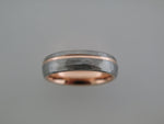 6mm ROUNDED HAMMERED Silver* Tungsten Carbide Unisex Band with Rose Gold* Interior and Stripe