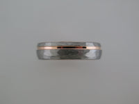 6mm ROUNDED HAMMERED Silver* Tungsten Carbide Unisex Band with Rose Gold* Interior and Stripe