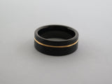 8mm HAMMERED Black Tungsten Carbide Unisex Band with Yellow Gold* Stripe