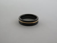 6mm BRUSHED Black Tungsten Carbide Unisex Band with Yellow Gold* Stripe