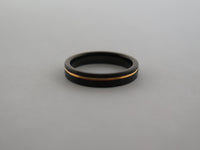4mm HAMMERED Black* Tungsten Carbide Unisex Band with Yellow Gold* Stripe