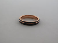 4mm ROUNDED BRUSHED Black Tungsten Carbide Unisex Band With Rose Gold* Stripe & Interior