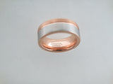 8mm Two-Tone BRUSHED Silver* & Rose Gold* Tungsten Carbide Unisex Band with Rose Gold* Stripe & Interior