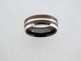 8mm BRUSHED Black* and Rose Gold* Tungsten Carbide Unisex Band with Black Interior