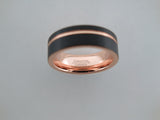 8mm BRUSHED Black* Tungsten Carbide Unisex Band with Rose Gold* Stripe and Interior
