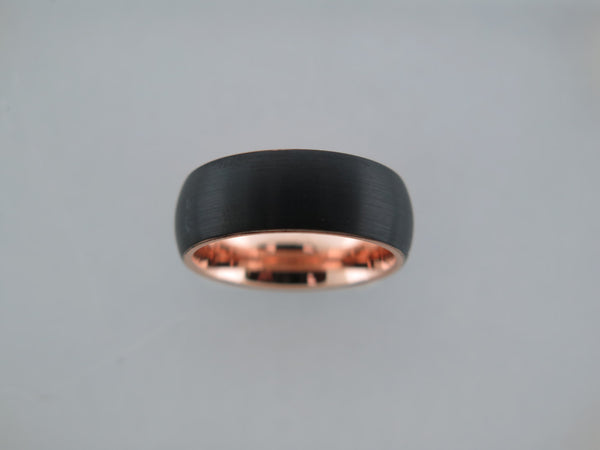 8mm BRUSHED Black Tungsten Carbide Unisex Band With Rose Gold* Interior