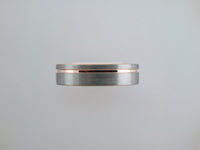 6mm BRUSHED Silver* Tungsten Carbide Unisex Band with Rose Gold* Stripe & Interior