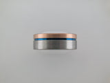 8mm Two-Tone BRUSHED Silver* & Rose Gold*Tungsten Carbide Unisex Band with Blue Stripe & Interior