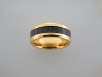 8mm POLISHED Yellow Gold* Tungsten Carbide Unisex Band with Black Wood Inlay