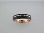 6mm BRUSHED Black Tungsten Carbide Unisex Band With Rose Gold* Stripe and Interior