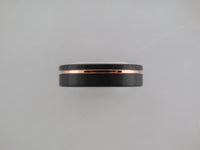 6mm BRUSHED Black Tungsten Carbide Unisex Band With Black Side Walls & Rose Gold* Stripe