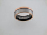 8mm Two-Tone BRUSHED Rose Gold* Tungsten Carbide Unisex Band With Black Inlay and Stripe