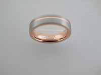 6mm BRUSHED Silver* Tungsten Carbide Unisex Band with Rose Gold* Stripe & Interior