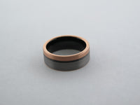 8mm Two-Tone BRUSHED Rose Gold* Tungsten Carbide Unisex Band With Black Inlay and Stripe
