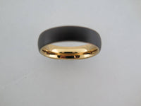 6mm BRUSHED Black Tungsten Carbide Unisex Band With Yellow Gold* Interior