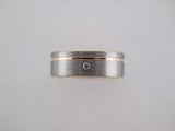8mm BRUSHED Tungsten Carbide Unisex Band with CZ Stone, Rose Gold* Stripe & Interior