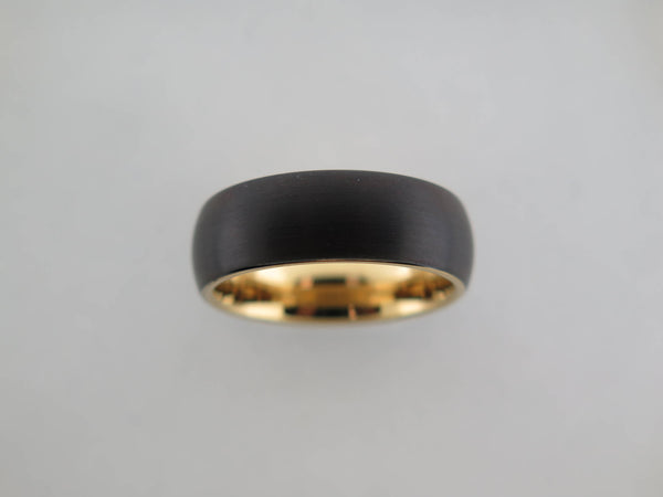 8mm BRUSHED Black Tungsten Carbide Unisex Band With Yellow Gold* Interior