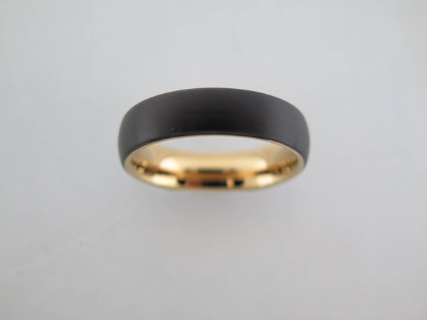 6mm BRUSHED Black Tungsten Carbide Unisex Band With Yellow Gold* Interior
