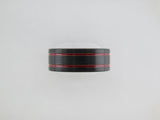 8mm BRUSHED Black with Double Red Stripe Tungsten Carbide Unisex Band