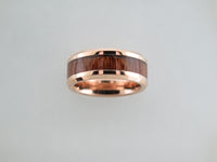 8mm POLISHED Rose Gold* Tungsten Carbide Unisex Band with KOA Wood Inlay
